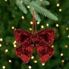 Shimmering Sequin Bow Christmas Hanging Ornament - 6" - Red