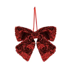 Shimmering Sequin Bow Christmas Hanging Ornament - 6" - Red