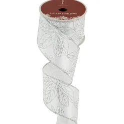 Shimmering Silver Floral Wired Craft Christmas Ribbon 2.5
