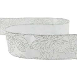 Shimmering Silver Floral Wired Craft Christmas Ribbon 2.5
