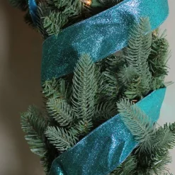 Shimmering Teal Solid Wired Christmas Craft Ribbon 2.5