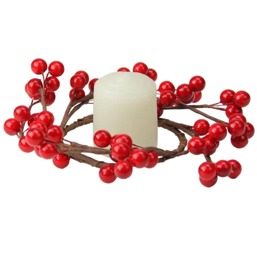 Shiny Berries Artificial Christmas Candle Ring - 7"