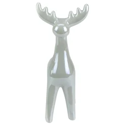 Shiny Ceramic Reindeer Christmas Figure - 7" - Grey