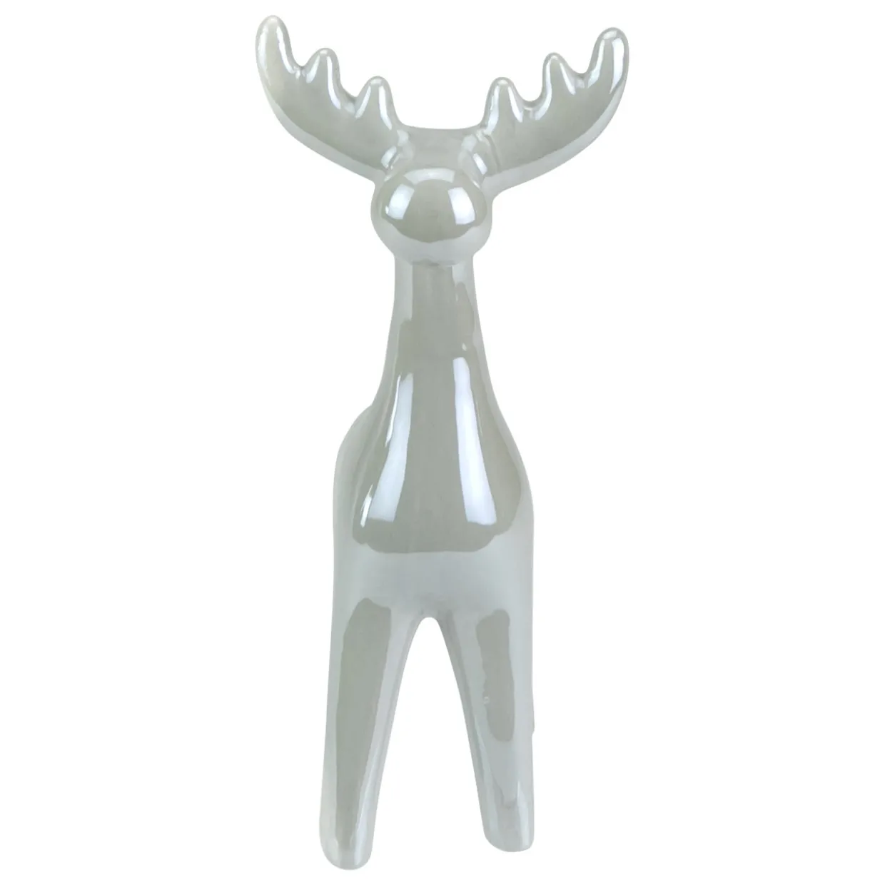 Shiny Ceramic Reindeer Christmas Figure - 7" - Grey