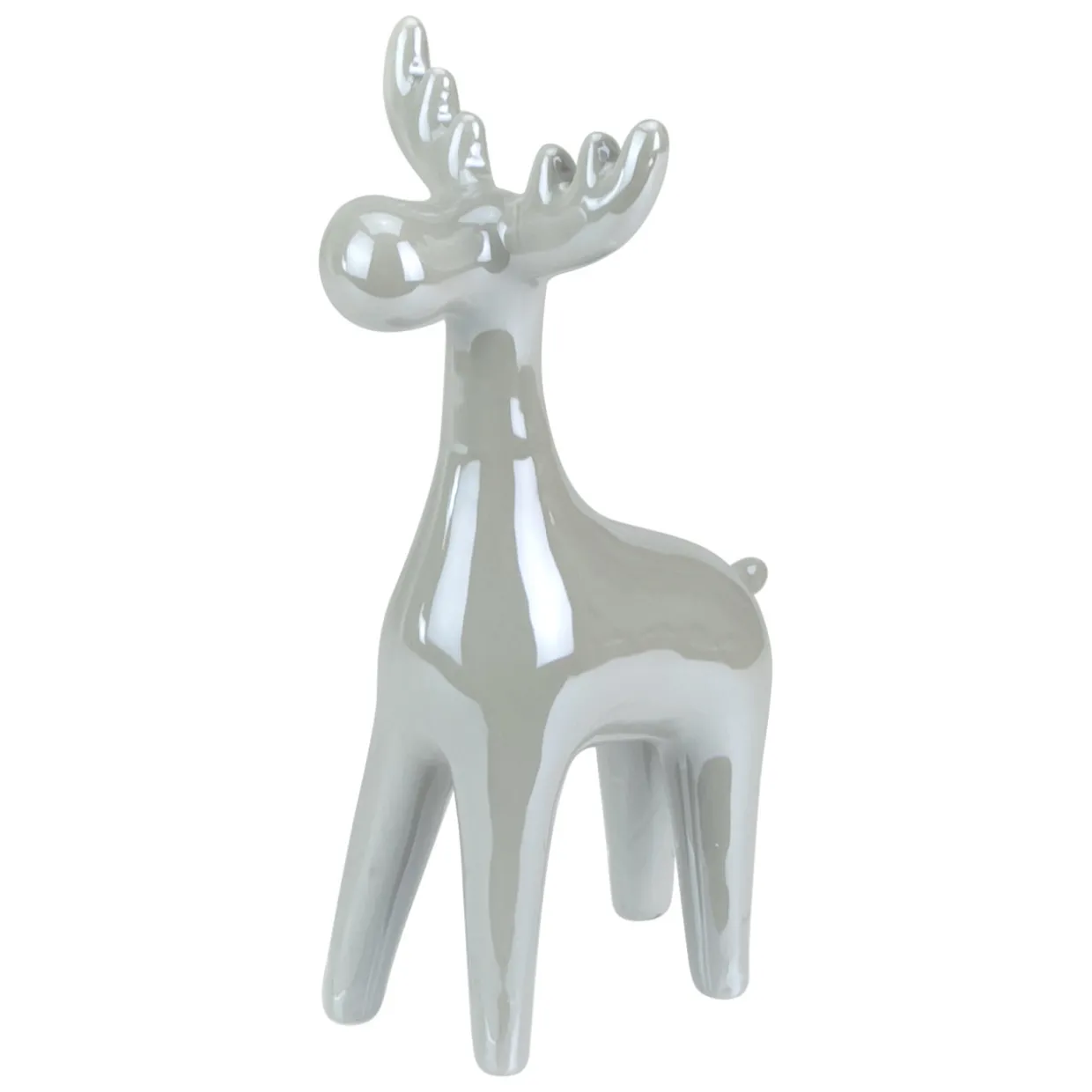 Shiny Ceramic Reindeer Christmas Figure - 7" - Grey