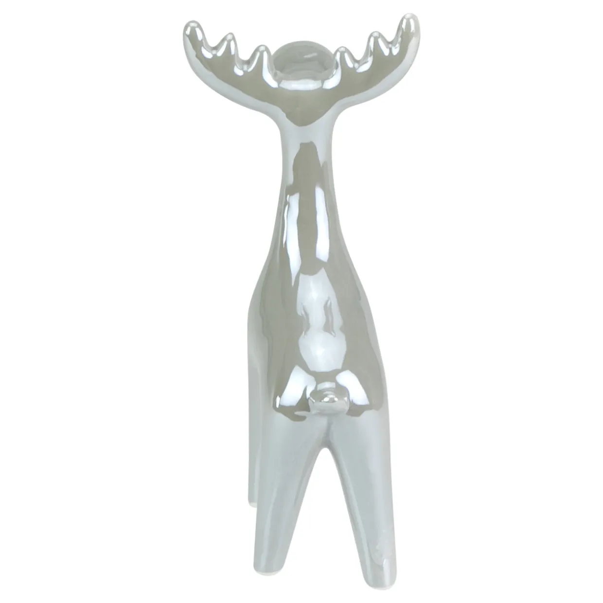 Shiny Ceramic Reindeer Christmas Figure - 7" - Grey