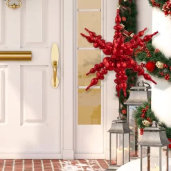 Shiny 3D Sunburst Snowflake Commercial Christmas Ornament - 24" - Red