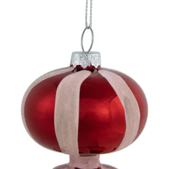 Shiny Red and Frosted Striped Candy Cane Finial Glass Christmas Ornament - 5.5