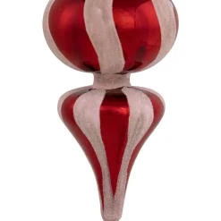Shiny Red and Frosted Striped Candy Cane Finial Glass Christmas Ornament - 5.5