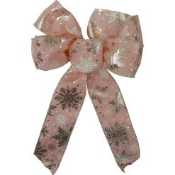 Shiny Snowflake 6-Loop Christmas Bow Decoration - 9" x 14" - Pink and Gold