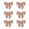 Shiny Snowflakes Christmas Bow Decorations - 5.5" - Pink and Gold - Pack of 6
