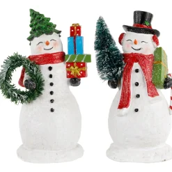 Shopping Snowmen Couple with Presents Christmas Figurines - 8" - Set of 2