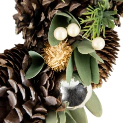 Silver and Green Mixed Foliage and Pinecone Christmas Wreath, 13.5-Inch, Unlit