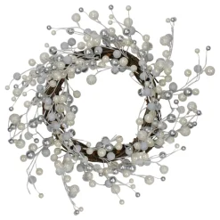 Silver and White Ball Ornaments Christmas Wreath, 20-Inch, Unlit