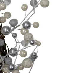 Silver and White Ball Ornaments Christmas Wreath, 20-Inch, Unlit