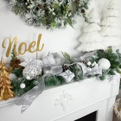 Silver Glittered Christmas Wired Craft Ribbon 2.5" x 10 Yards