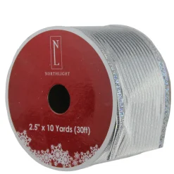 Silver Horizontal Striped Wired Christmas Craft Ribbon 2.5" x 10 Yards