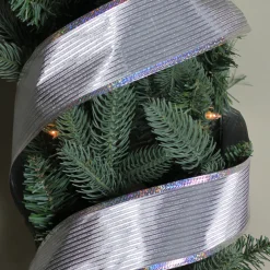 Silver Horizontal Striped Wired Christmas Craft Ribbon 2.5