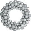 Silver Splendor 3-Finish Shatterproof Ball Christmas Wreath 24" - Unlit