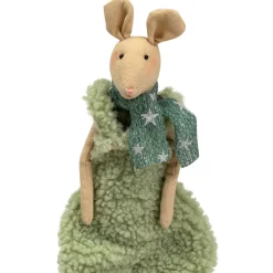 Sitting Boy Mouse in Overalls with Dangling Legs Christmas Figure - 18