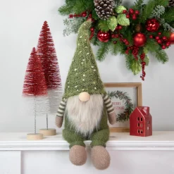 Sitting Christmas Gnome Decoration - 20.5" - Olive Green
