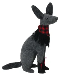 Sitting Dog with Plaid Collar Christmas Decoration - 14.5” - Gray and Red