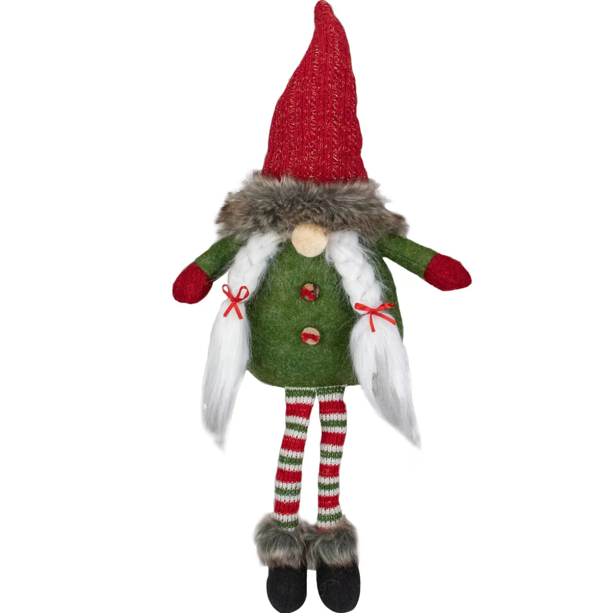 Sitting Female Gnome with Pigtails and Dangling Legs Christmas Figurine - 25"