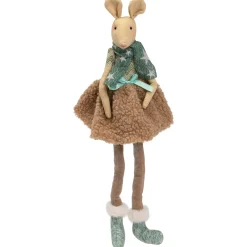 Sitting Girl Mouse in Plush Dress with Dangling Legs Christmas Figure - 18"