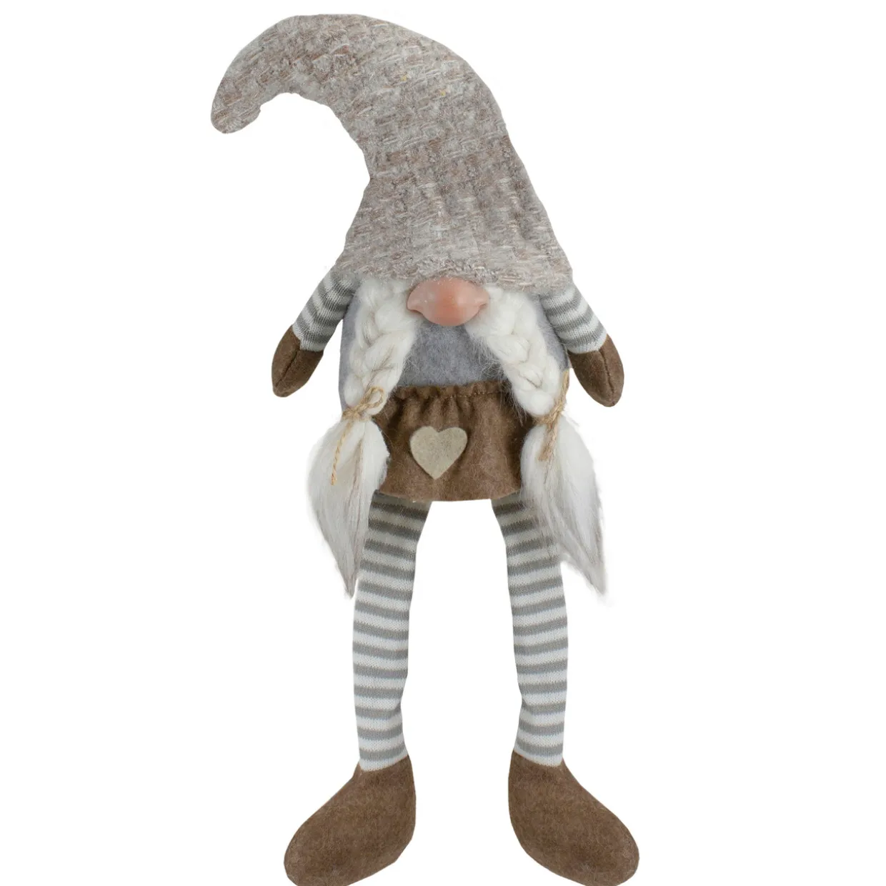 Sitting Girl with Braids Christmas Gnome Figure - 7.5" - Gray and Beige