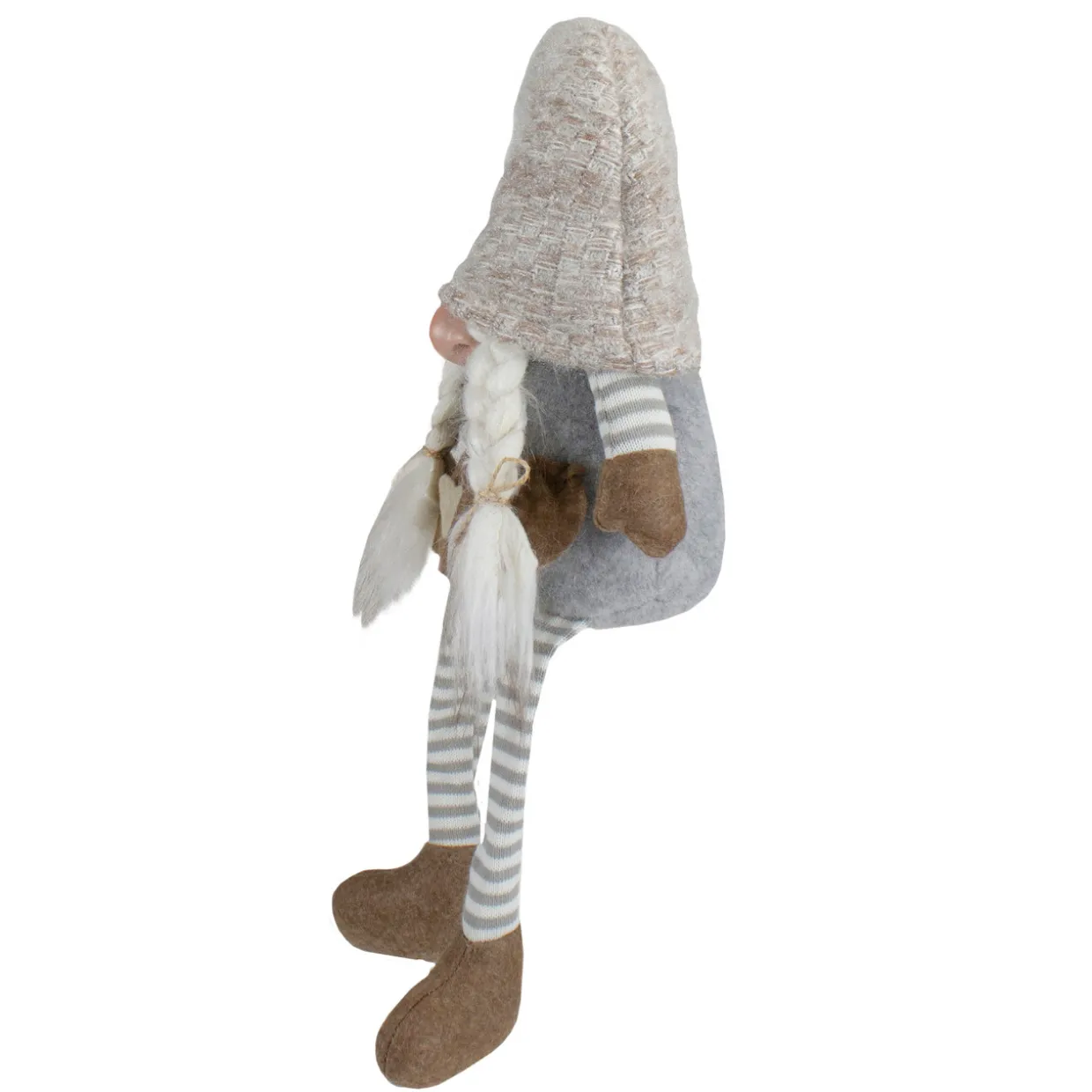 Sitting Girl with Braids Christmas Gnome Figure - 7.5" - Gray and Beige