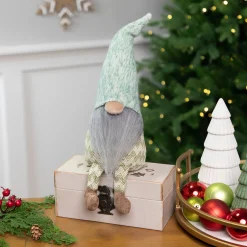 Sitting Gnome With Chevron Outfit Christmas Figure - 13.75"