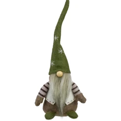 Sitting Gnome with Pointy Snowflake Hat Christmas Figure - 12" - Green and Brown