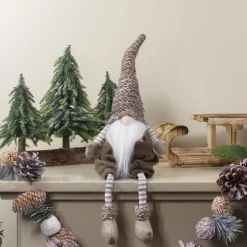 Sitting Gnome with Striped Dangling Legs Christmas Figure - 18.5" - Brown