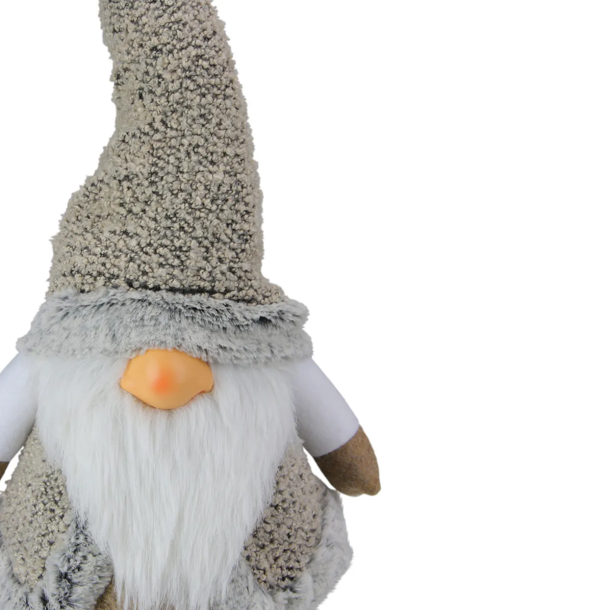 Sitting Plush Faux Fur Gnome Christmas Figure - 17" - Gray and Beige