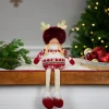 Sitting Plush Girl with Dangling Legs Christmas Figure - 16" - Cream and Red