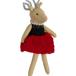 Sitting Reindeer Girl in Dress Christmas Figure - 5.5