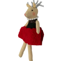 Sitting Reindeer Girl in Dress Christmas Figure - 5.5