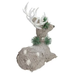 Sitting Sisal Reindeer with Wreath Christmas Figure - 12.75