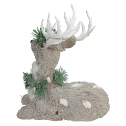 Sitting Sisal Reindeer with Wreath Christmas Figure - 12.75