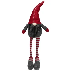 Sitting Striped Gnome Christmas Figure - 22" - Red and Gray