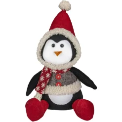 Sitting Winter Penguin Christmas Figure - 15" Red, White, and Black
