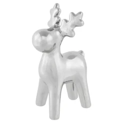 Sleek Ceramic Standing Moose Christmas Figurine - 7" - Silver Finish