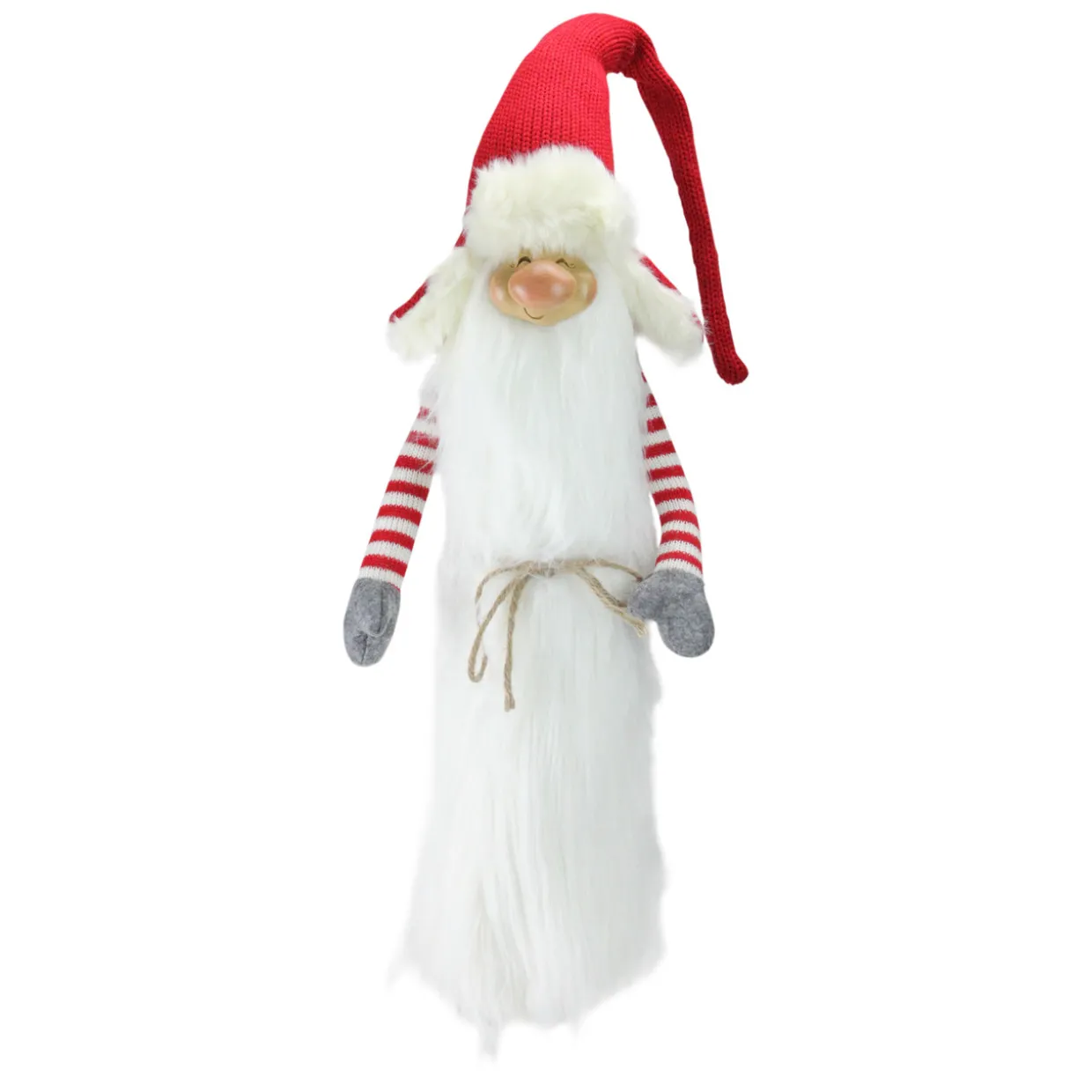 Slim Santa Christmas Gnome with White Fur Suit and Red Hat - 35" - Red and White
