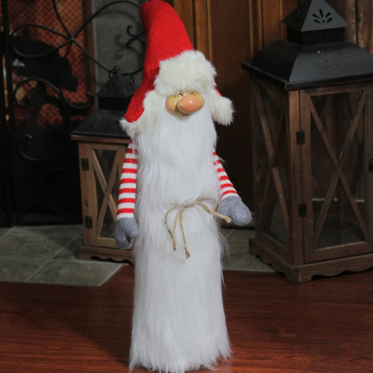 Slim Santa Christmas Gnome with White Fur Suit and Red Hat - 35" - Red and White