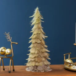 Small Layered Feathers Cone Tree Christmas Tabletop Decoration - 15.75"