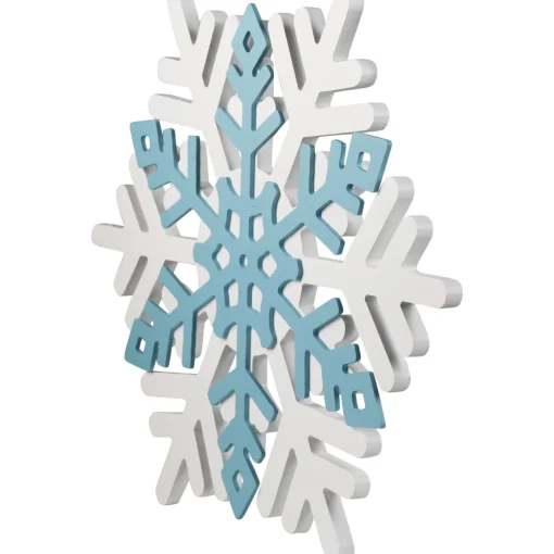 Snowflake Wooden Christmas Wall Decoration - 11.75" - White and Blue