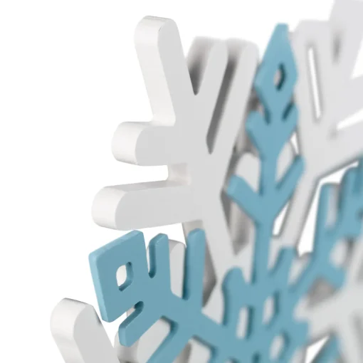 Snowflake Wooden Christmas Wall Decoration - 11.75" - White and Blue