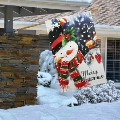Snowman and Yellow Birds Merry Christmas Outdoor House Flag 28