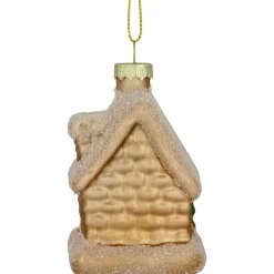 Snowy Country Cabin Glass Christmas Hanging Ornament - 3.25