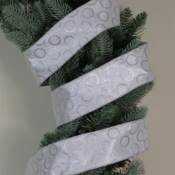 Snowy White and Silver Circle Christmas Wired Craft Ribbon 2.5" x 16 Yards